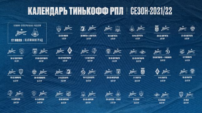 Календарь матчей Зенита - РПЛ-2021/22