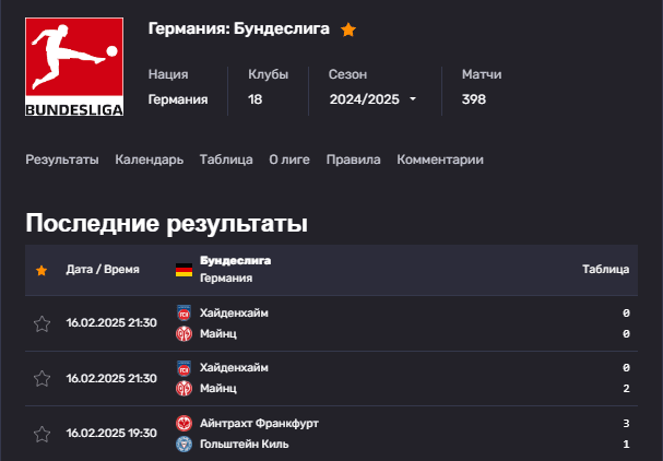Статистика Бундеслиги
