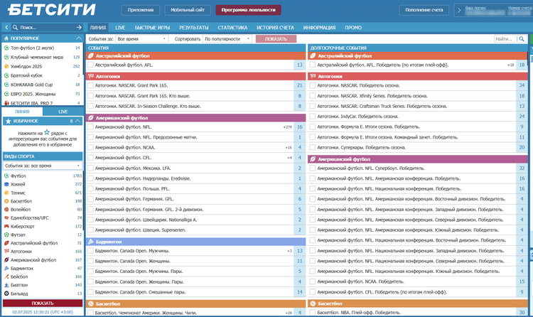 Линия ставок в Бетсити