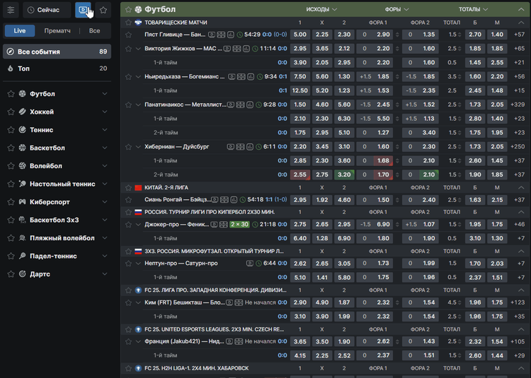 Матчи с трансляцией в Фонбет
