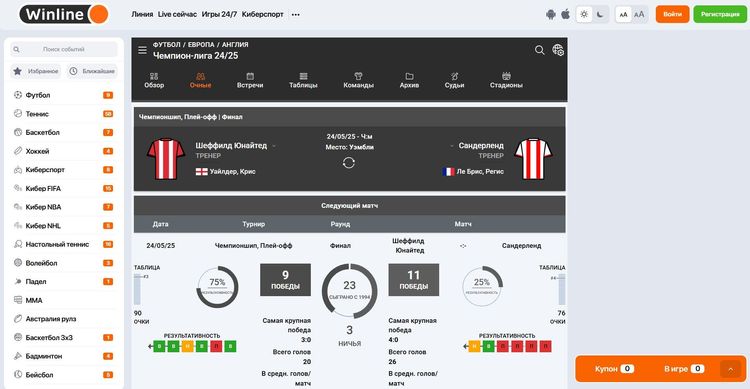 Статистика в Винлайн
