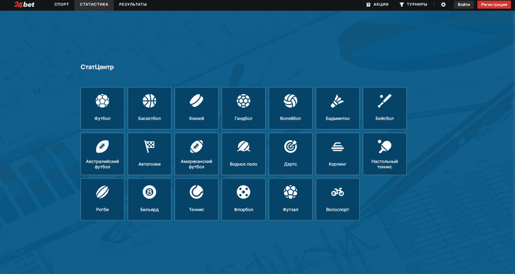 Раздел «Статистика» в 24bet