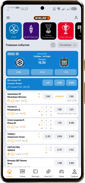 Кнопка перехода в профиль расположена на основном экране