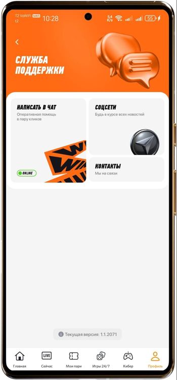 Способы связи с саппортом в приложении Winline