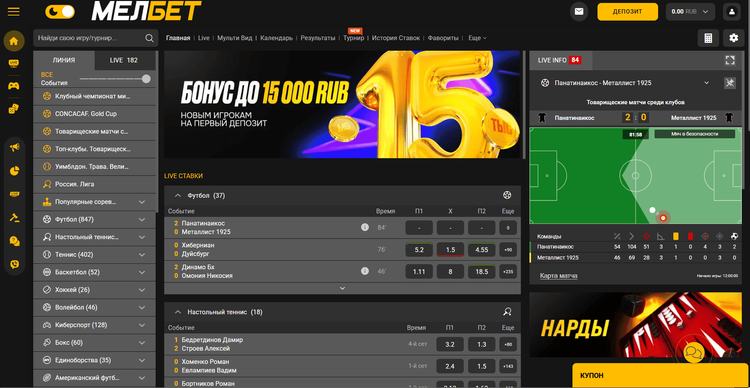 Главная страница сайта Melbet